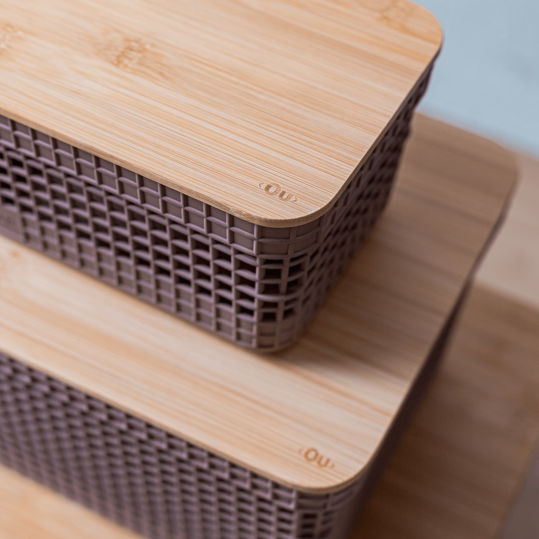 Cesto organizador Ou 8L com tampa de bambu Linha Grid
