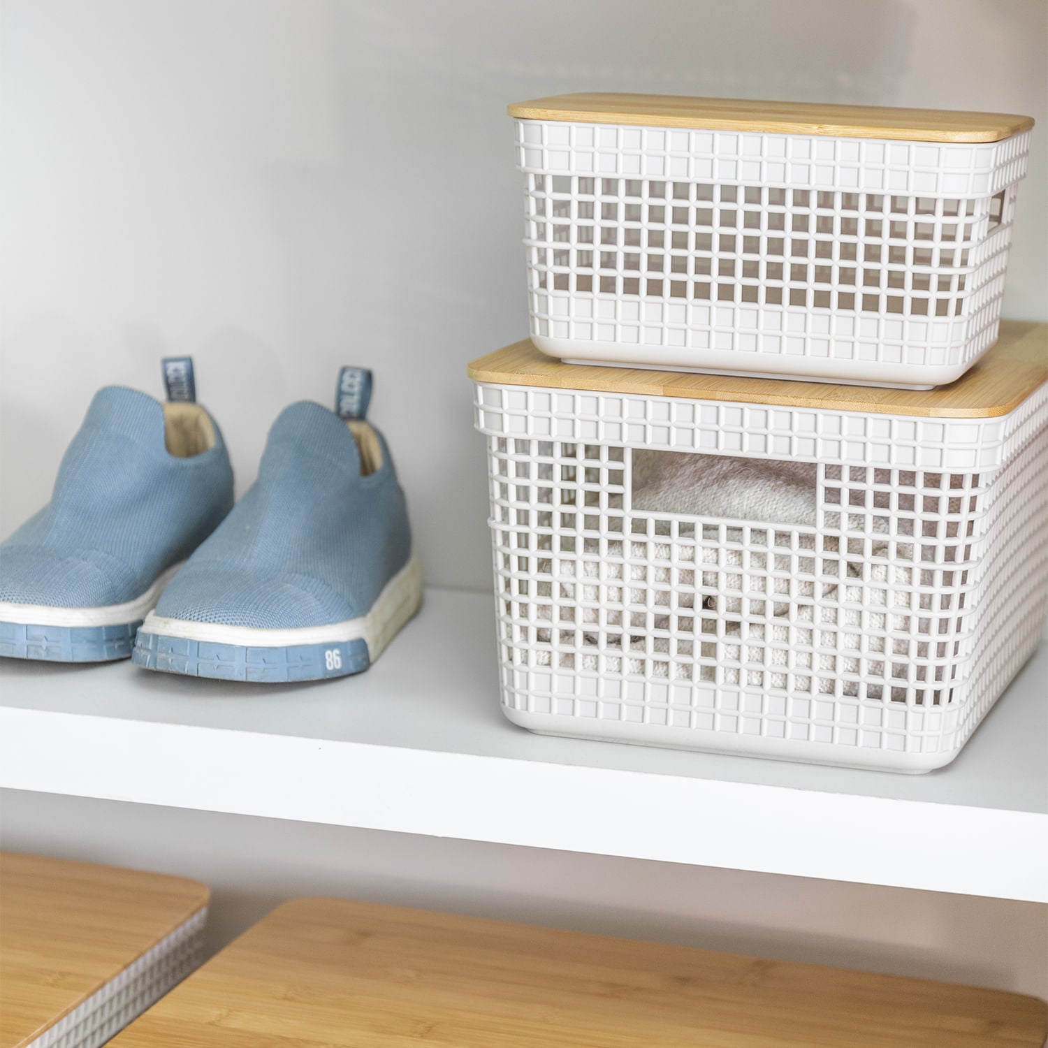 Cesto organizador Ou 8L com tampa de bambu Linha Grid