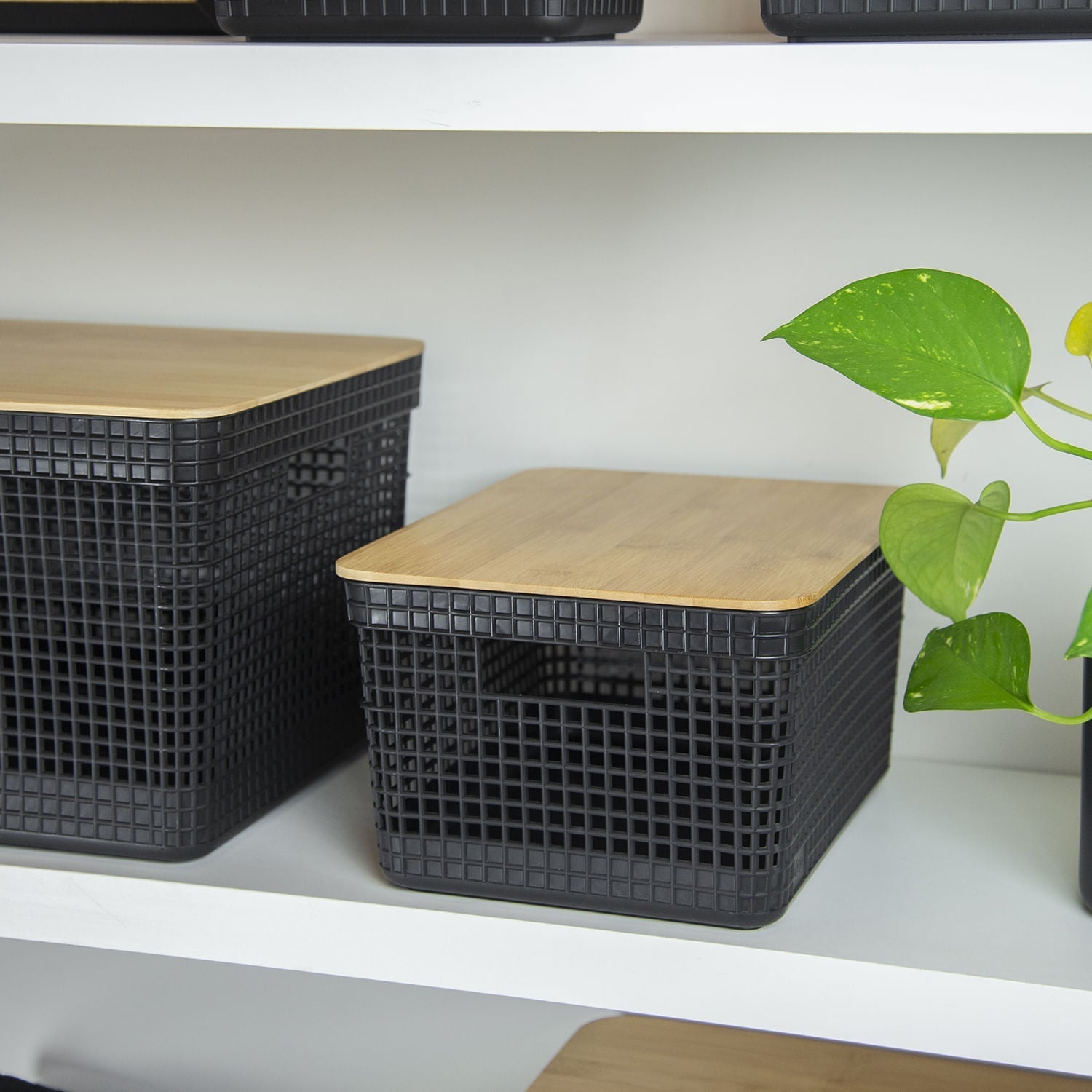 Cesto organizador Ou 8L com tampa de bambu Linha Grid