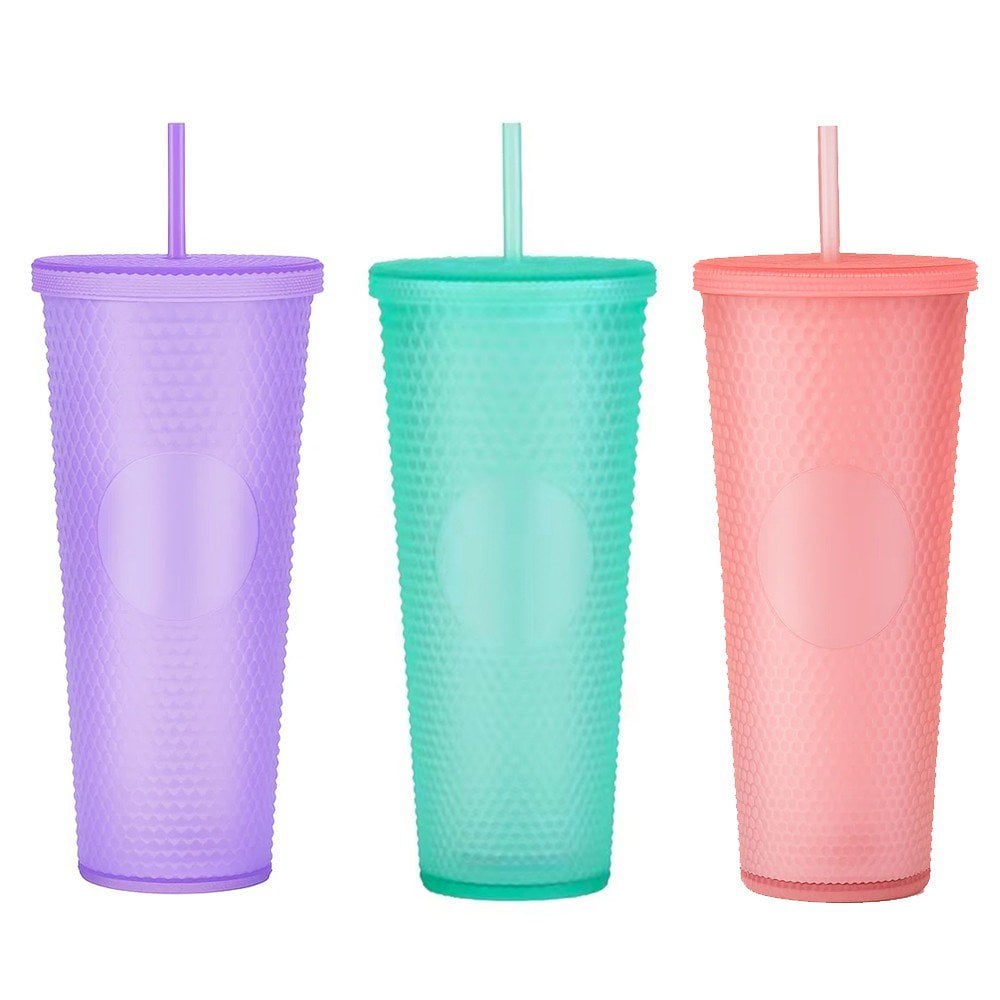 Copo De Plástico Com Tampa E Canudo 1100ml Texturizado U / VARIADA