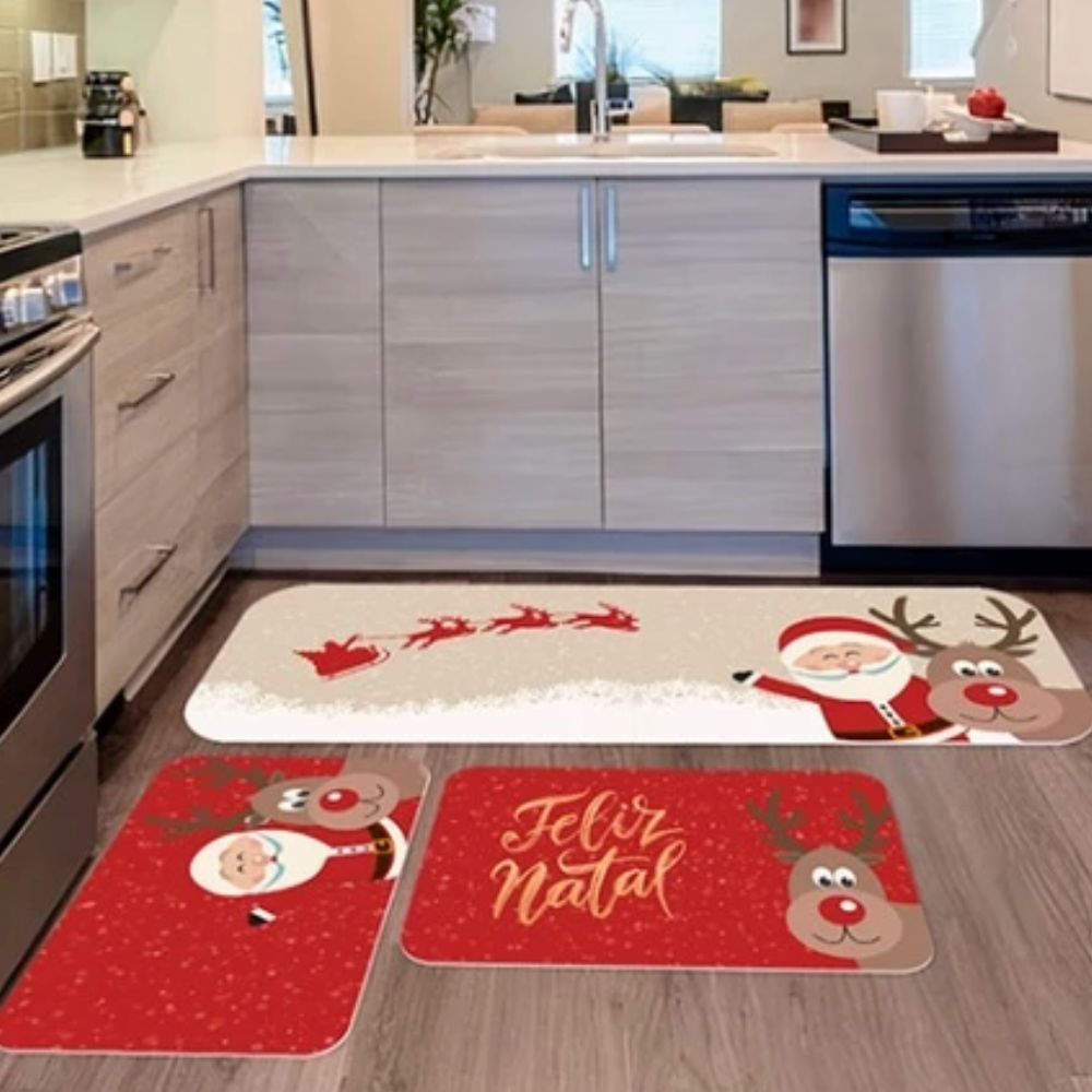 Kit Natal 4 Capas de Almofada + Kit 3 Tapetes + 1 Trilho de Mesa - Feliz Natal