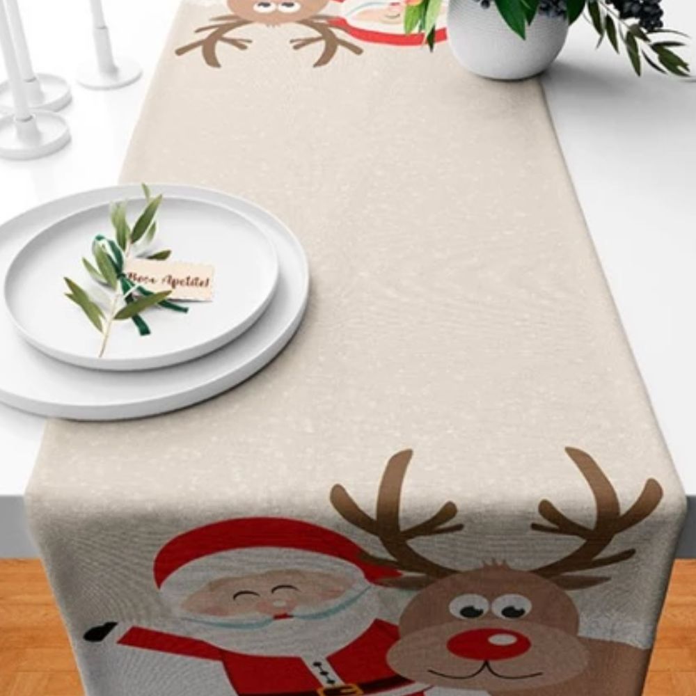 Kit Natal 4 Capas de Almofada + Kit 3 Tapetes + 1 Trilho de Mesa - Feliz Natal