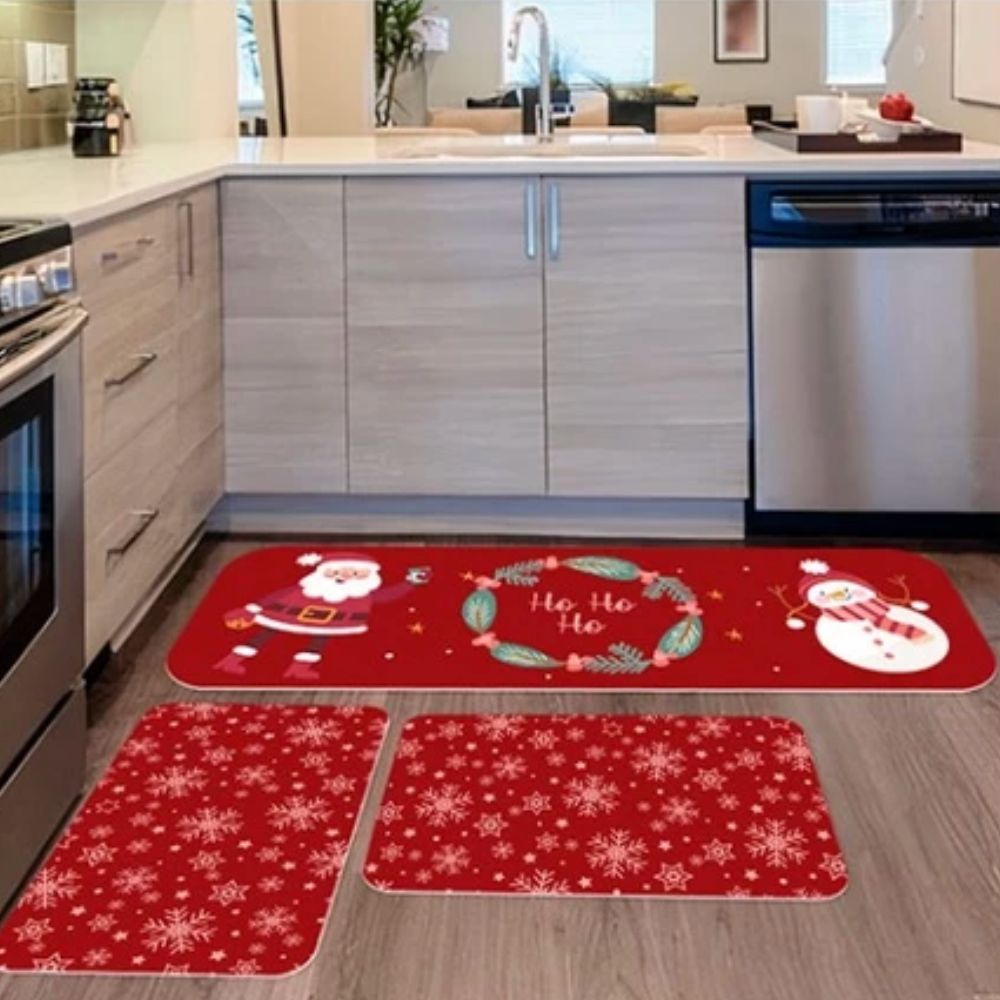 Kit Natal 4 Capas de Almofada + Kit 3 Tapetes + 1 Trilho de Mesa - Feliz Natal Rosa