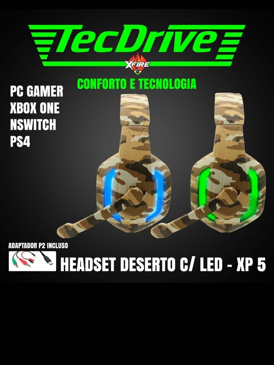 Fone de Ouvido Melhor Headset Gamer P2 para PC, PS4, Xbox One com LED TecDrive XP-5
