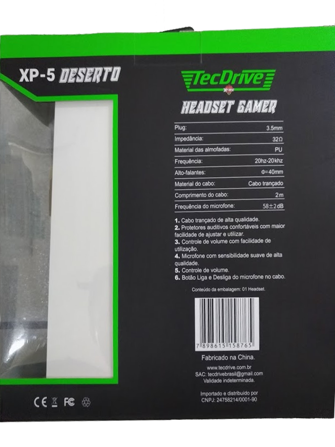 Fone de Ouvido Melhor Headset Gamer P2 para PC, PS4, Xbox One com LED TecDrive XP-5