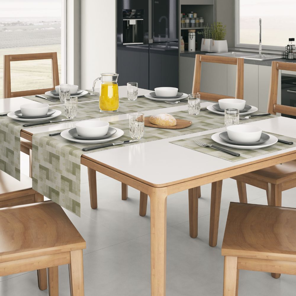 Kit 6 Jogos Americanos Jacquard Imp. + Caminho de Mesa