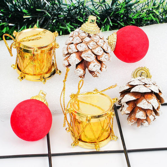 Kit 6 Peças Pendentes Para Árvore 3cm Tambor Pinho U / VARIADA