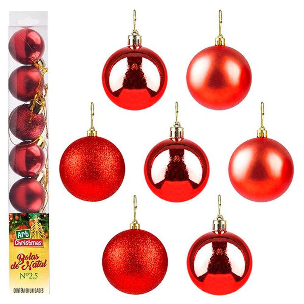 Kit Bola De Natal Lisa Vermelha 3cm Com 7 Unidades U / UNICA