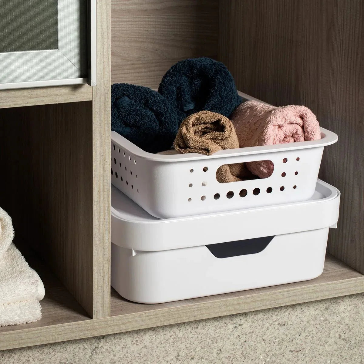 Kit de Caixa Organizadora com Tampa Ou 4 Peças 10,5L Linha Cube