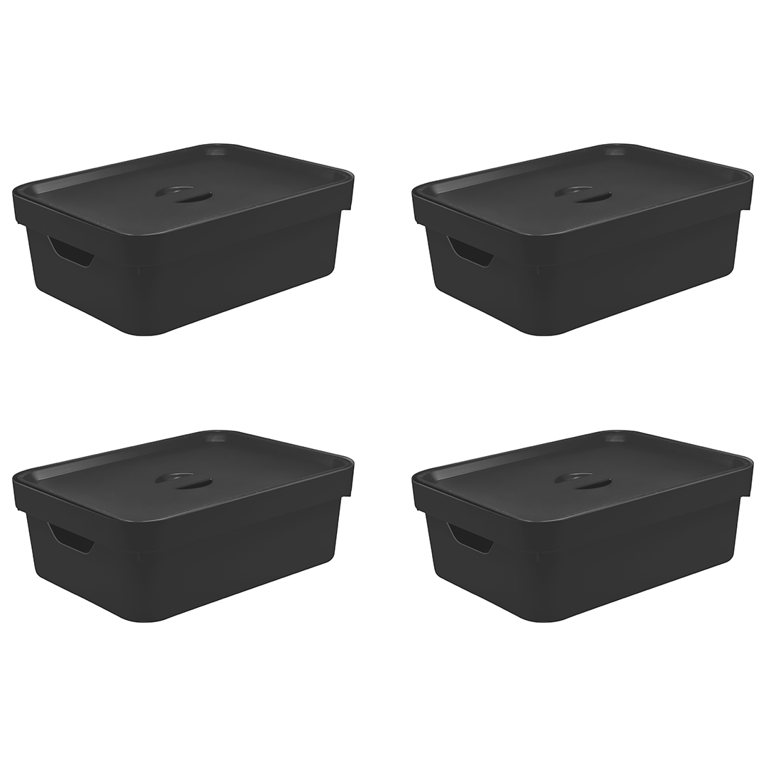 Kit de Caixa Organizadora com Tampa Ou 4 Peças 10,5L Linha Cube