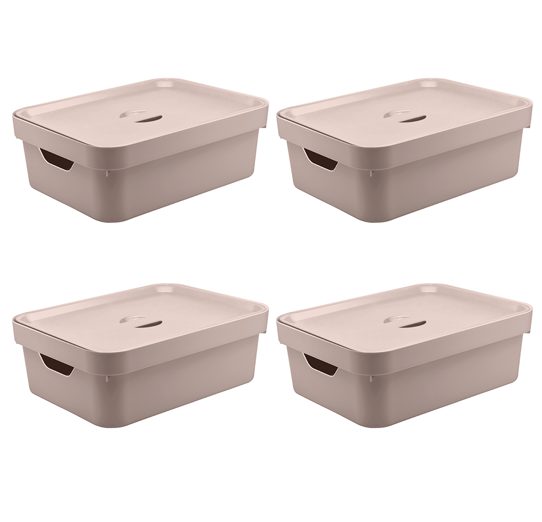Kit de Caixa Organizadora com Tampa Ou 4 Peças 10,5L Linha Cube