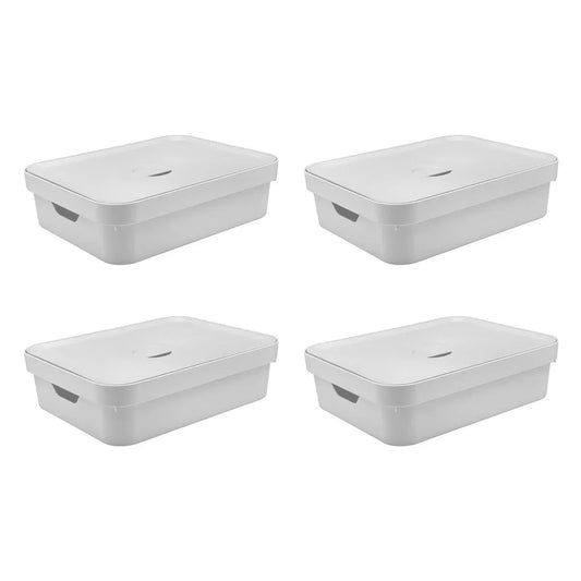 Kit de Caixa Organizadora com Tampa Ou 4 Peças 10,5L Linha Cube