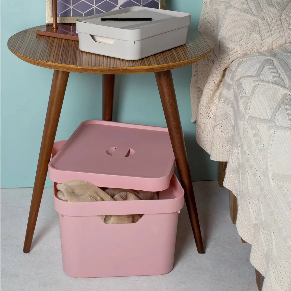 Kit de Caixa Organizadora com Tampa Ou 4 Peças 32L Linha Cube