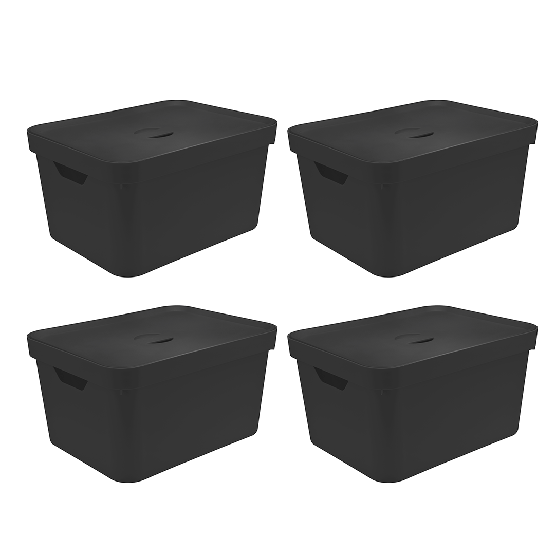 Kit de Caixa Organizadora com Tampa Ou 4 Peças 32L Linha Cube