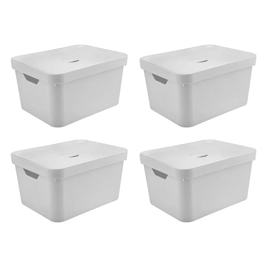Kit de Caixa Organizadora com Tampa Ou 4 Peças 32L Linha Cube
