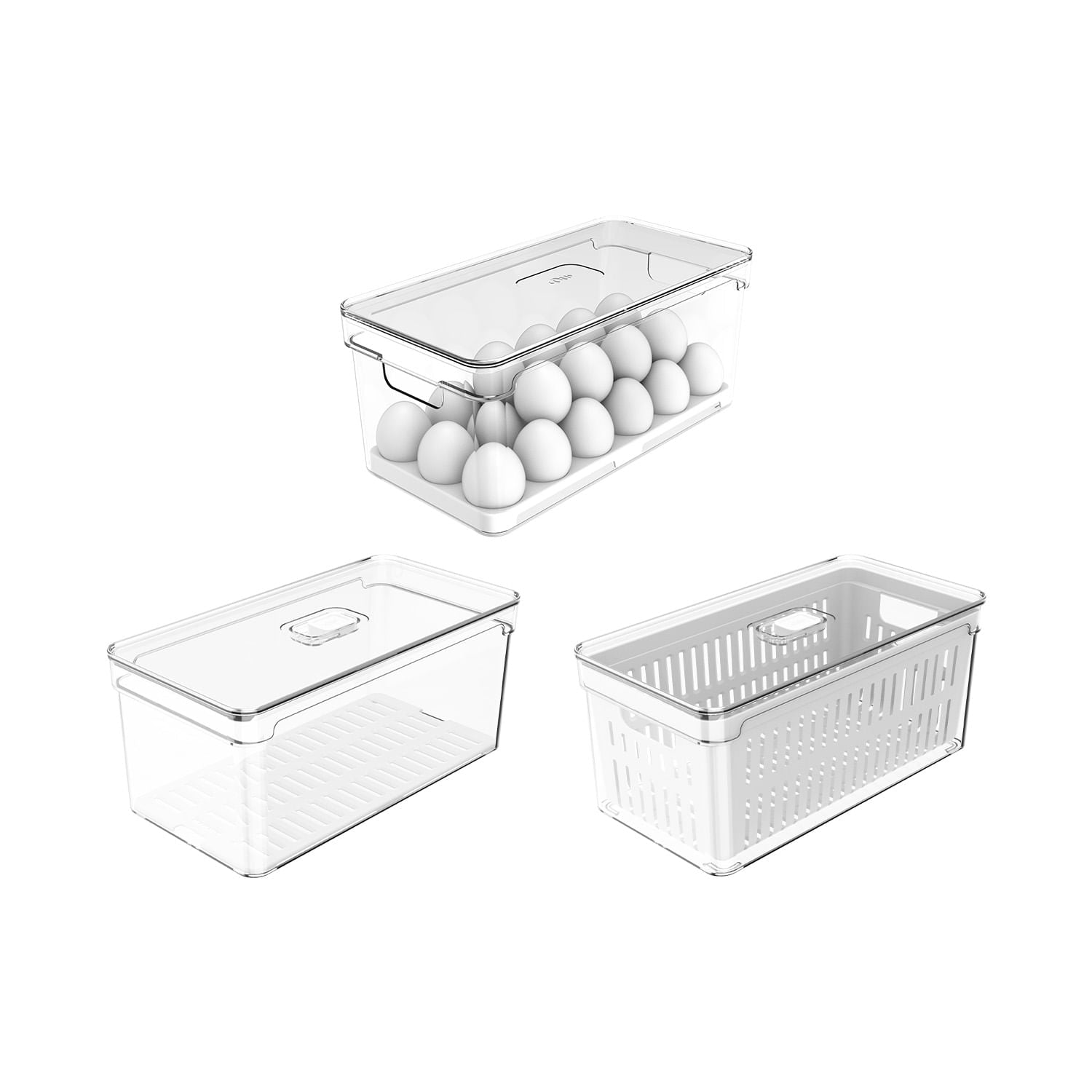 Kit de organizadores de geladeira Ou 3 peças 30x15x13 Linha Clear Fresh