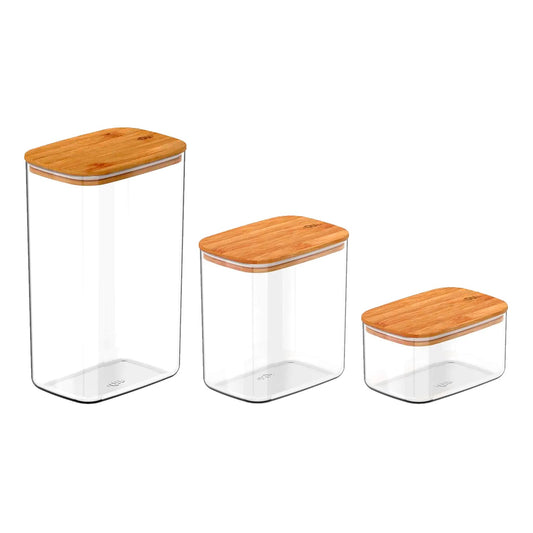 Kit de potes herméticos retangulares Ou 3 peças Linha Keep