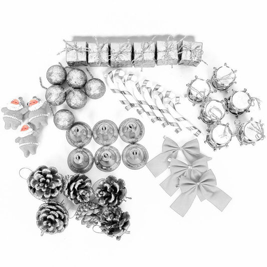 Kit Enfeites De Natal P/ Árvore 42 Peças Sino Pinhas U / PRATA