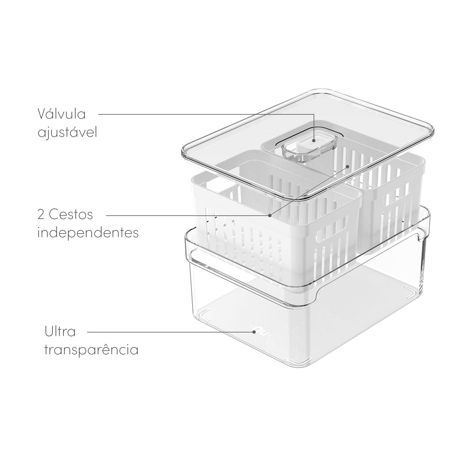 Organizador com cesto duplo Ou 2,2L Linha Clear Fresh