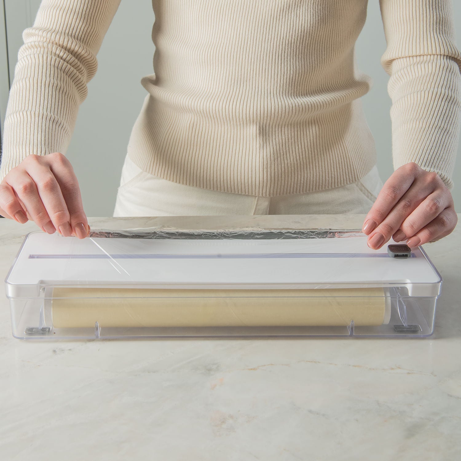 Organizador e cortador de rolos duplo Ou Linha Clear Gavetas