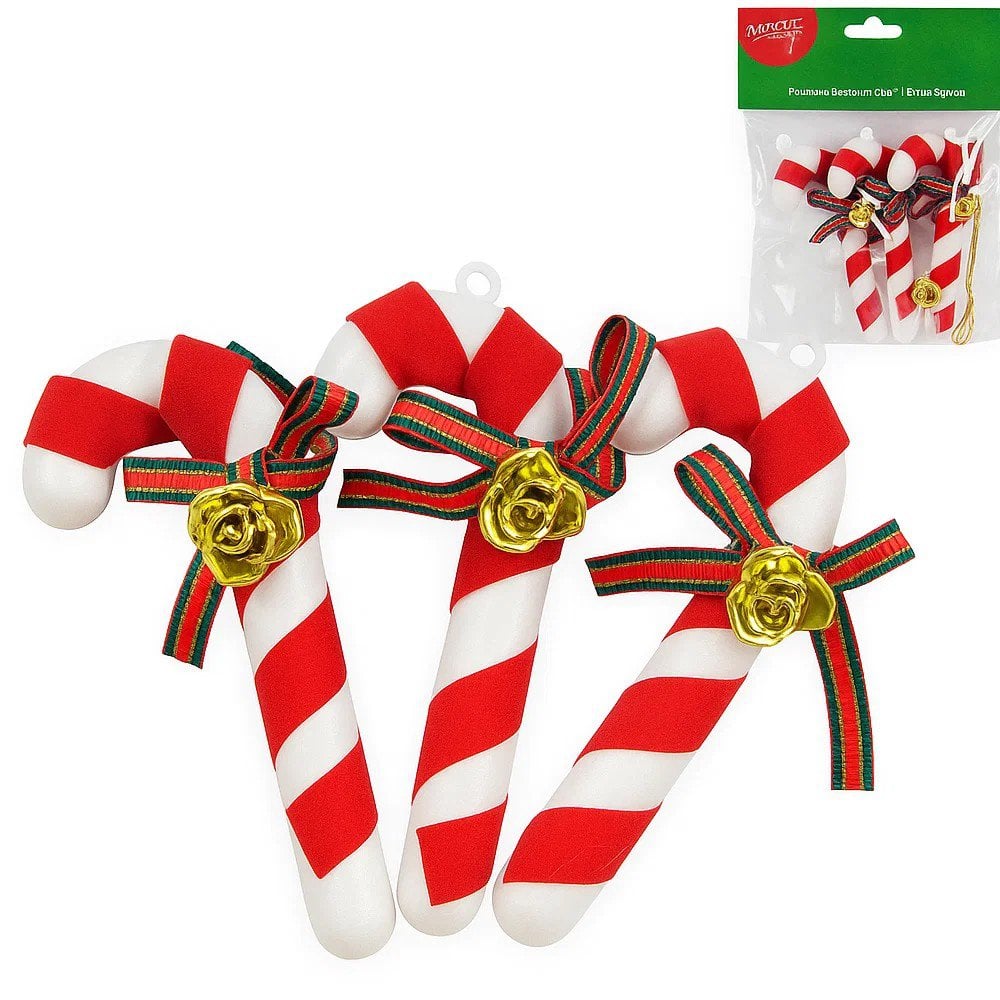 Pendente Enfeite De Natal Bengala 9,5cm Com Laço 3 Peças U / UNICA