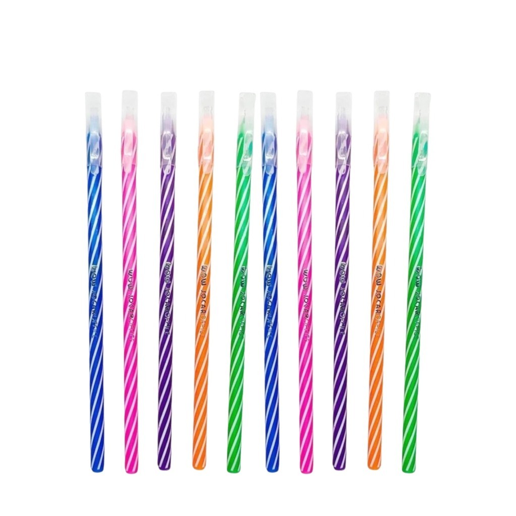 Kit 10 Canetas Esferográficas Wow 0.7mm Coloridas Branco Escolar Escritório Leo&Leo