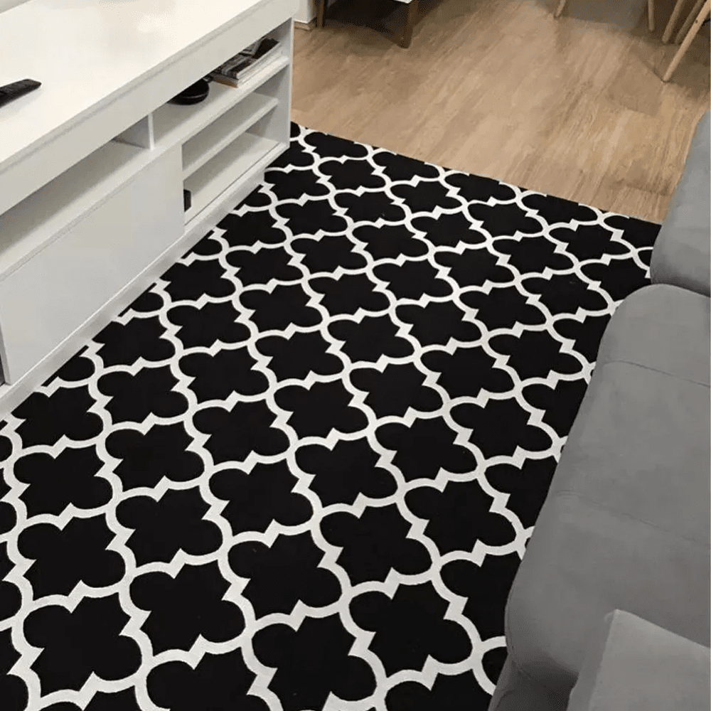 Tapete de Sala Luxo AntiDerrapante - Preto/Branco