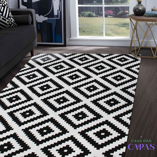 Tapete Bali AntiDerrapante - Branco/Preto
